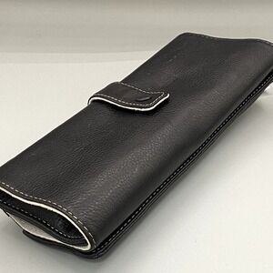 Levenger Black Leather Travel Snap Jewelry Case NWOT